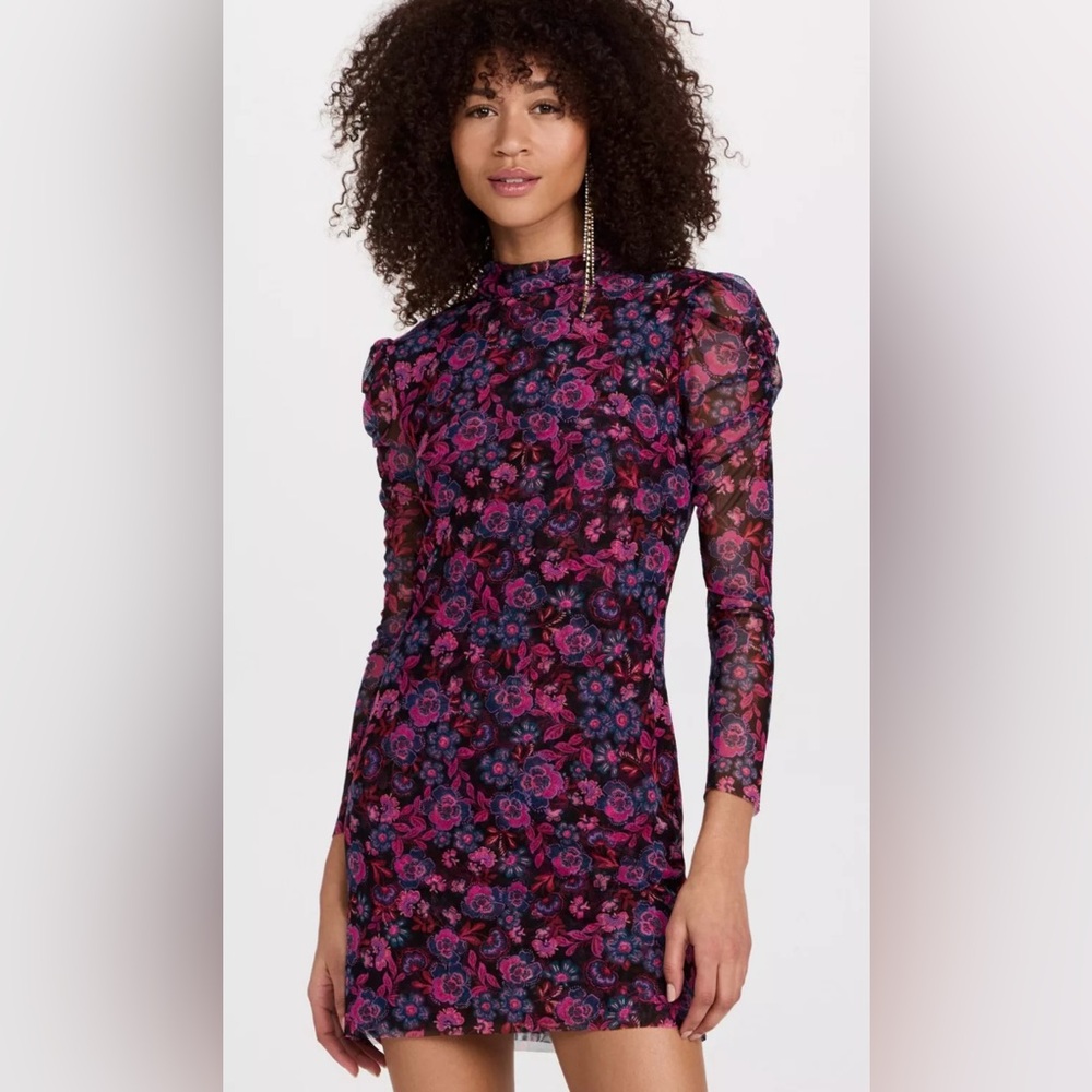 MISA los angeles floral stormi pink purple blue mini dress, women's size S